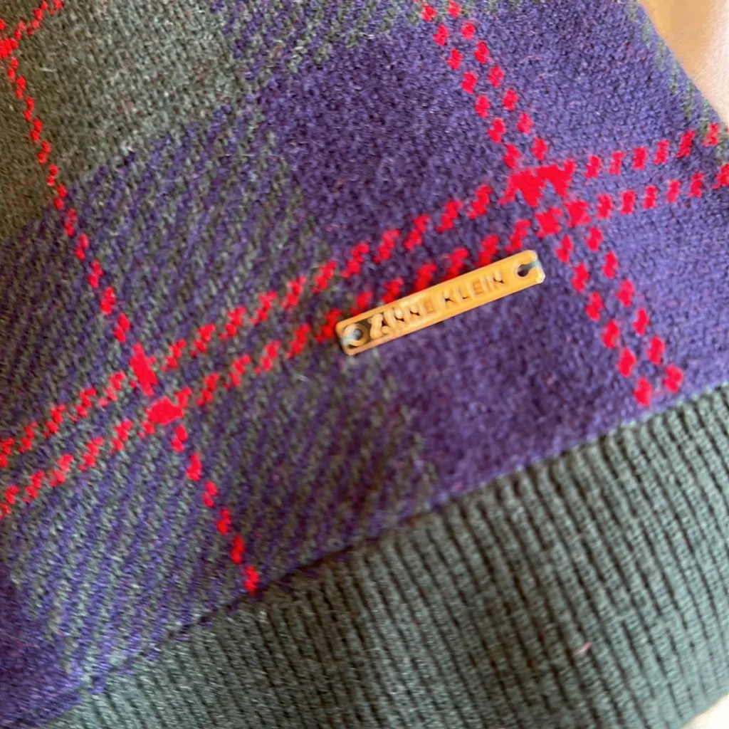 NWT ANNE KLEIN GREEN PLAID BUTTON DOWN INSERT SHIRT SWEATER GREEN SMALL - Image 10