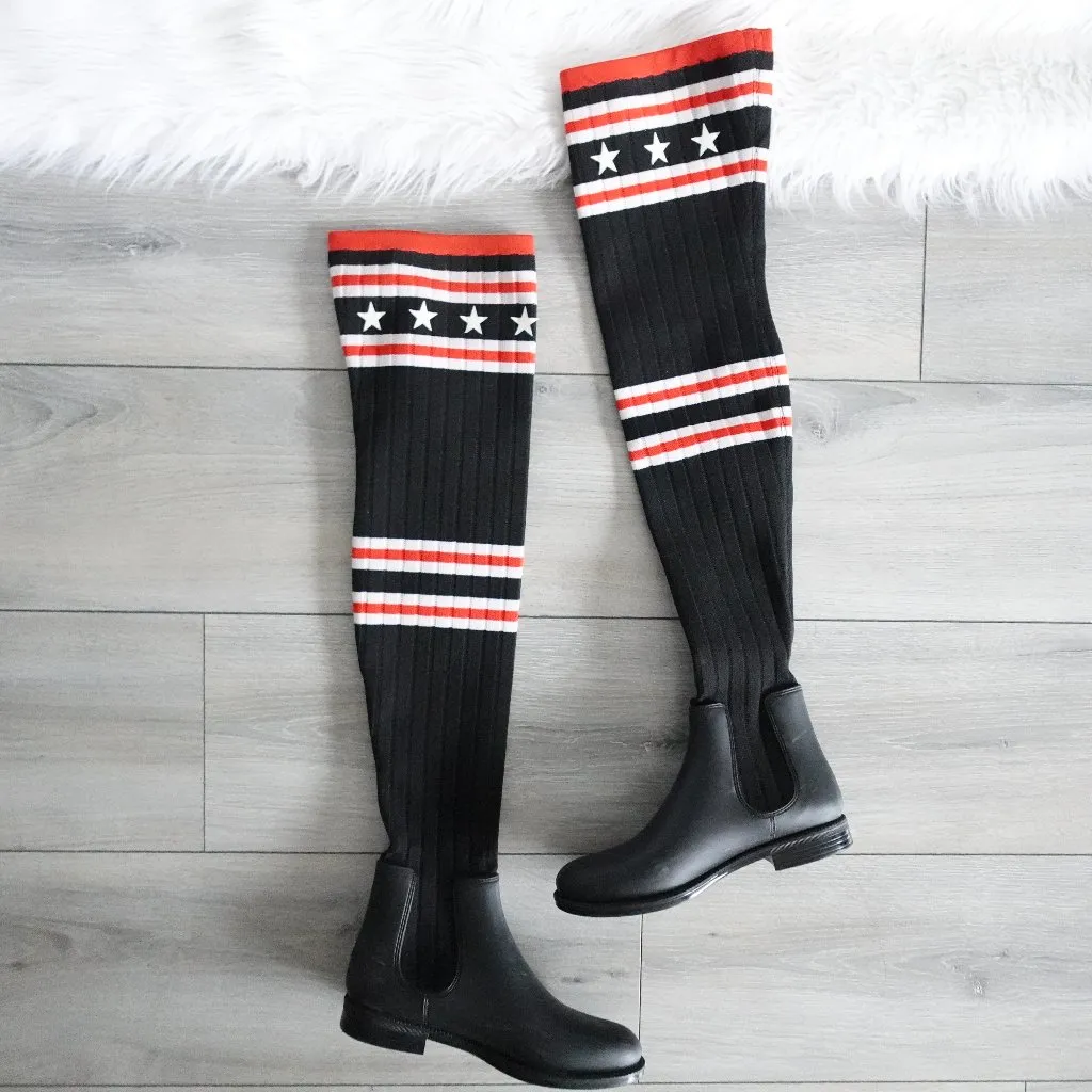Givenchy Boots Thigh High Black Rubber Striped Sock - Image 2