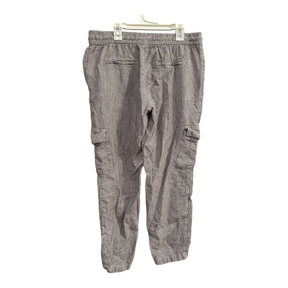 Old Navy Mid-Rise Burgundy Pinstriped Linen-Blend Cargo Pants // Size Small - Image 4