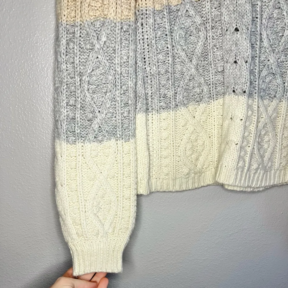 [La Vie Rebecca Taylor] Striped Cable Knit Wool Blend Sweater- Small - Image 8