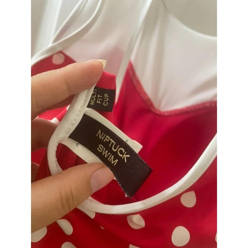 Niptuck Multifit Cup Red Polka Dot Ruched One Piece Swim Bathing Suit Pinup 10 - Image 8