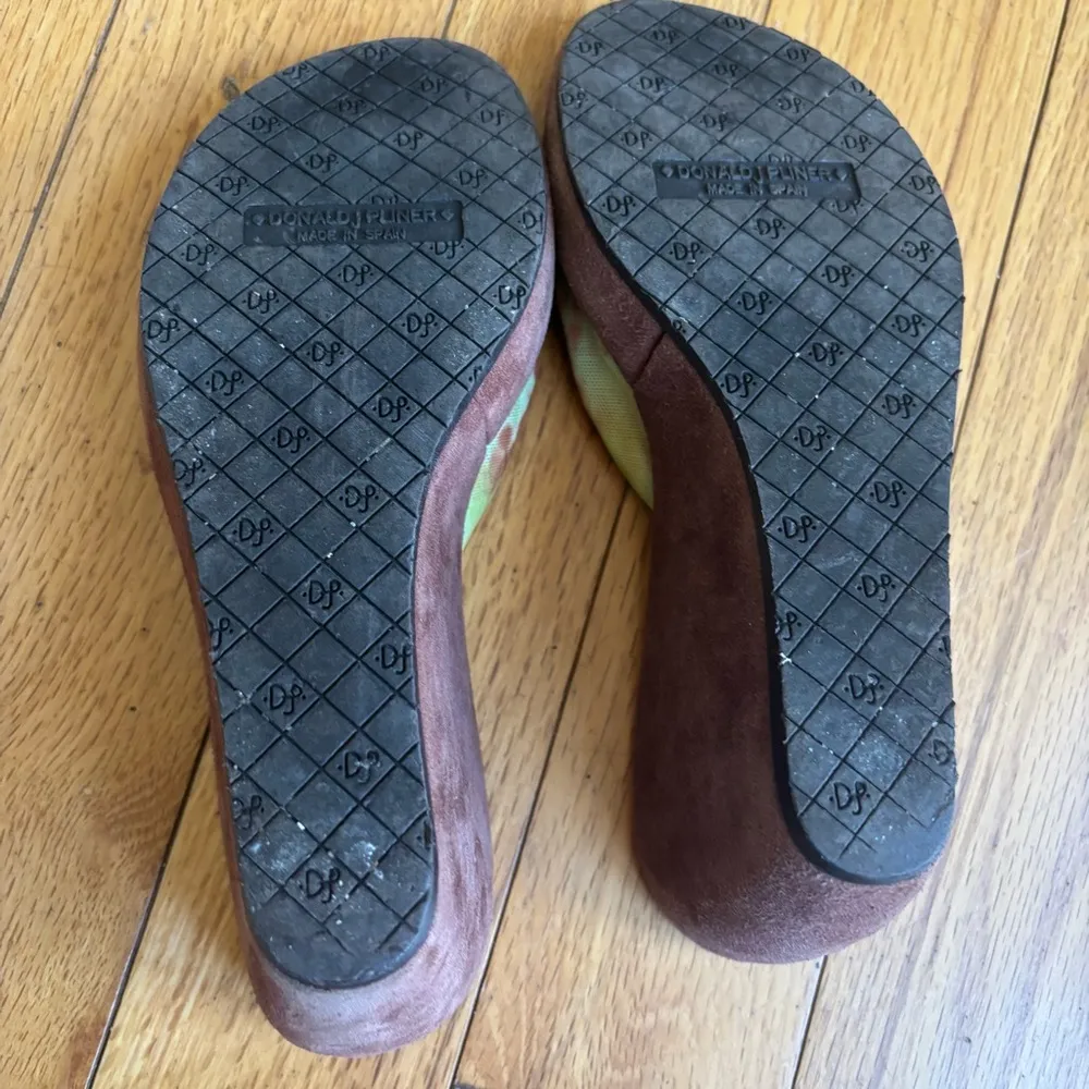 Vintage Green Tie Dye Mesh Knit Platform Wedge tortioise buckle & suede heel Brown Size 7.5 - Image 9