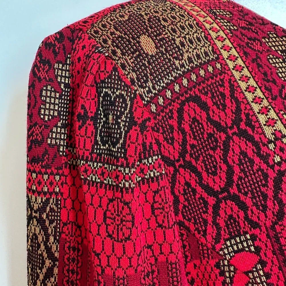 Vintage Tapestry Blazer Jacket Red Gold Statement Button Size 12 Made in USA - Image 3
