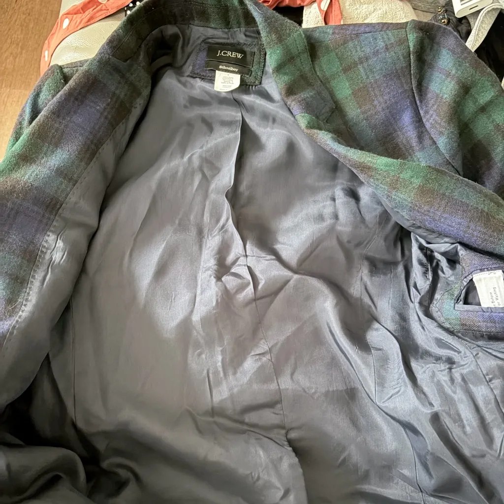 J.Crew wool preppy Plaid Women's Blazer Blue and Green schoolboy size 4 - Image 9