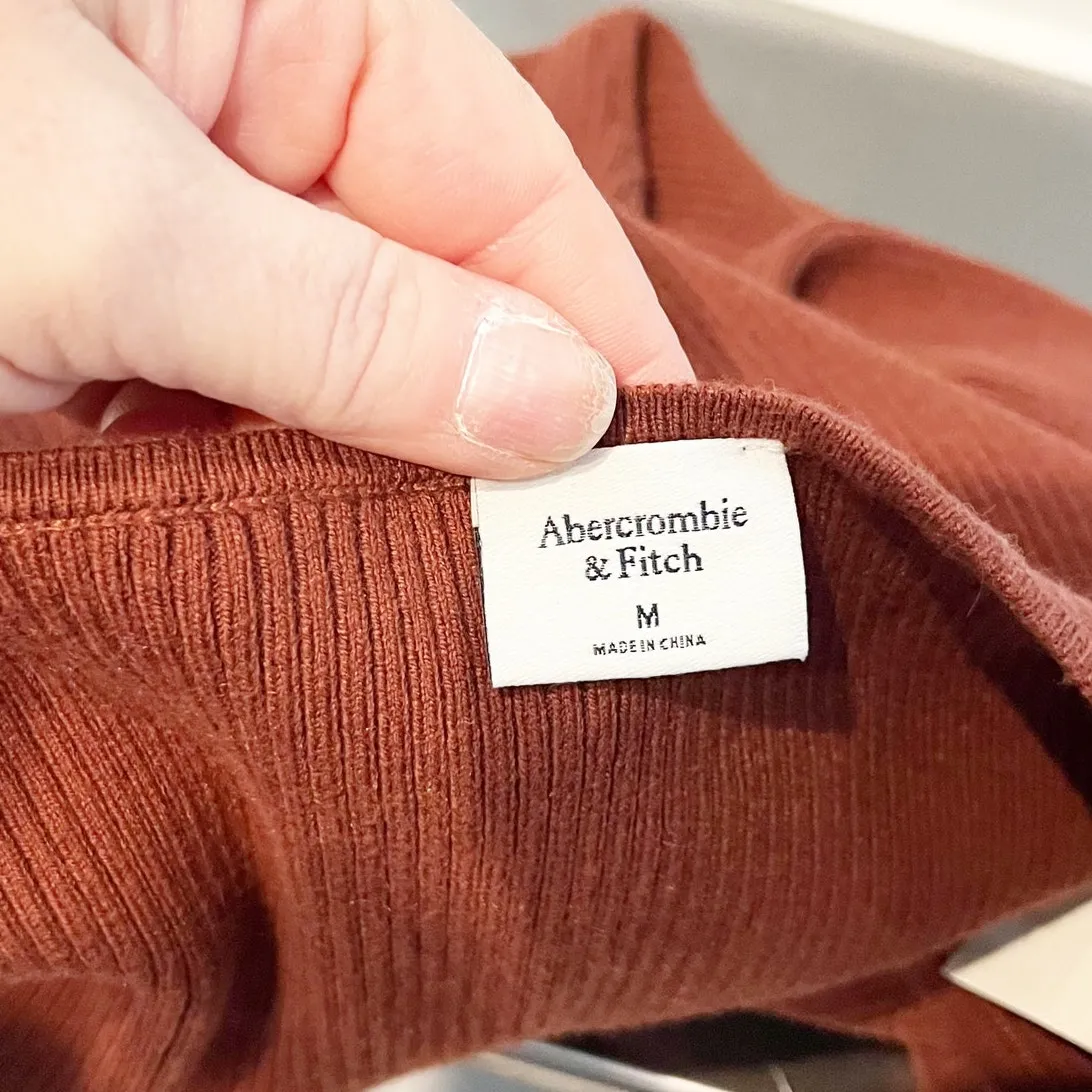 Abercrombie Sweetheart Neckline Long Sleeve Ribbed Sweater Bodysuit Brown Medium - Image 4