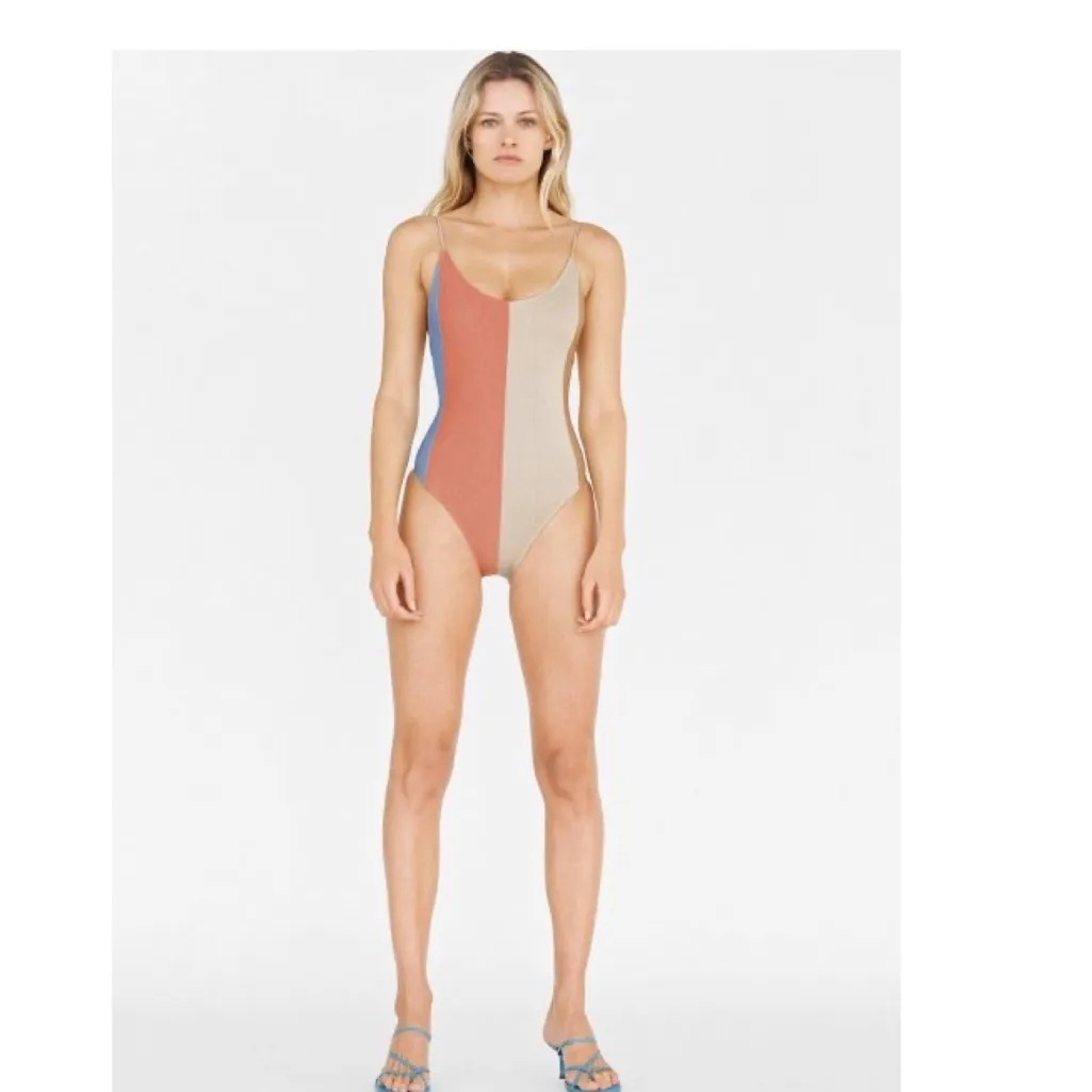 NWT ZARA SWIMSUIT WITH METALLIC THREAD STRIPED BLOGGERS FAV LARGE - Image 4
