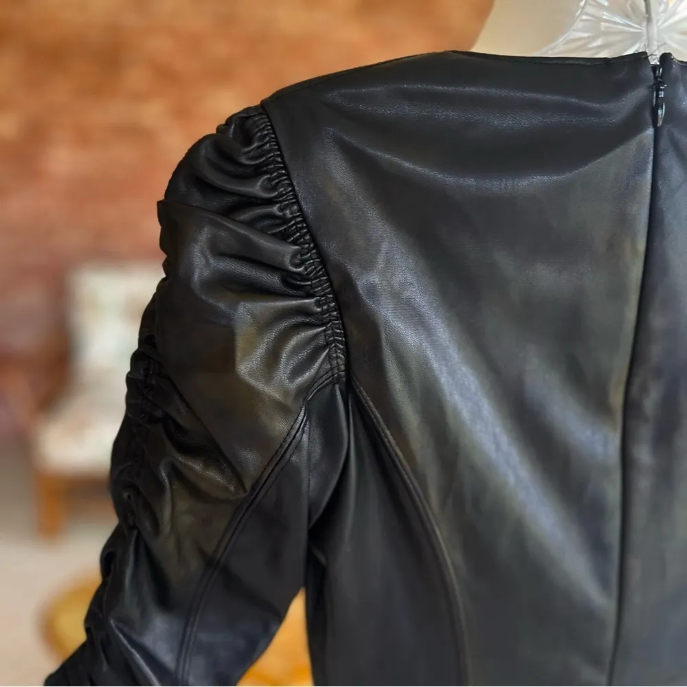 Bailey 44 Black Faux Leather Ruched Sleeve Dress 0 - Image 11