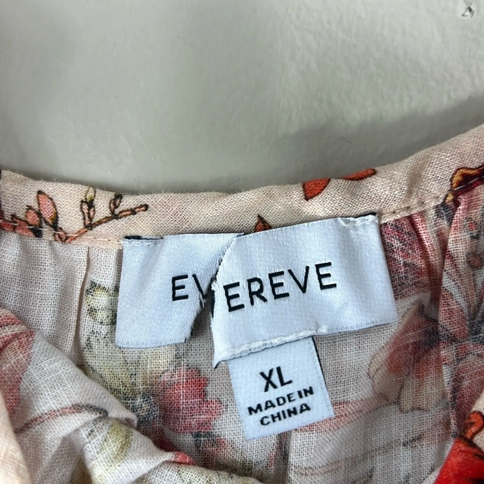 Evereve Floral Toucan Ruffle Linen Tank Top Womens XL Cream Cottagecore Boho - Image 6