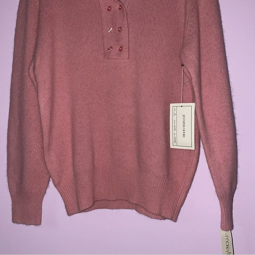 NEW Jennifer Moore M Sweater Angora Wool Pink Button Collar - Image 3