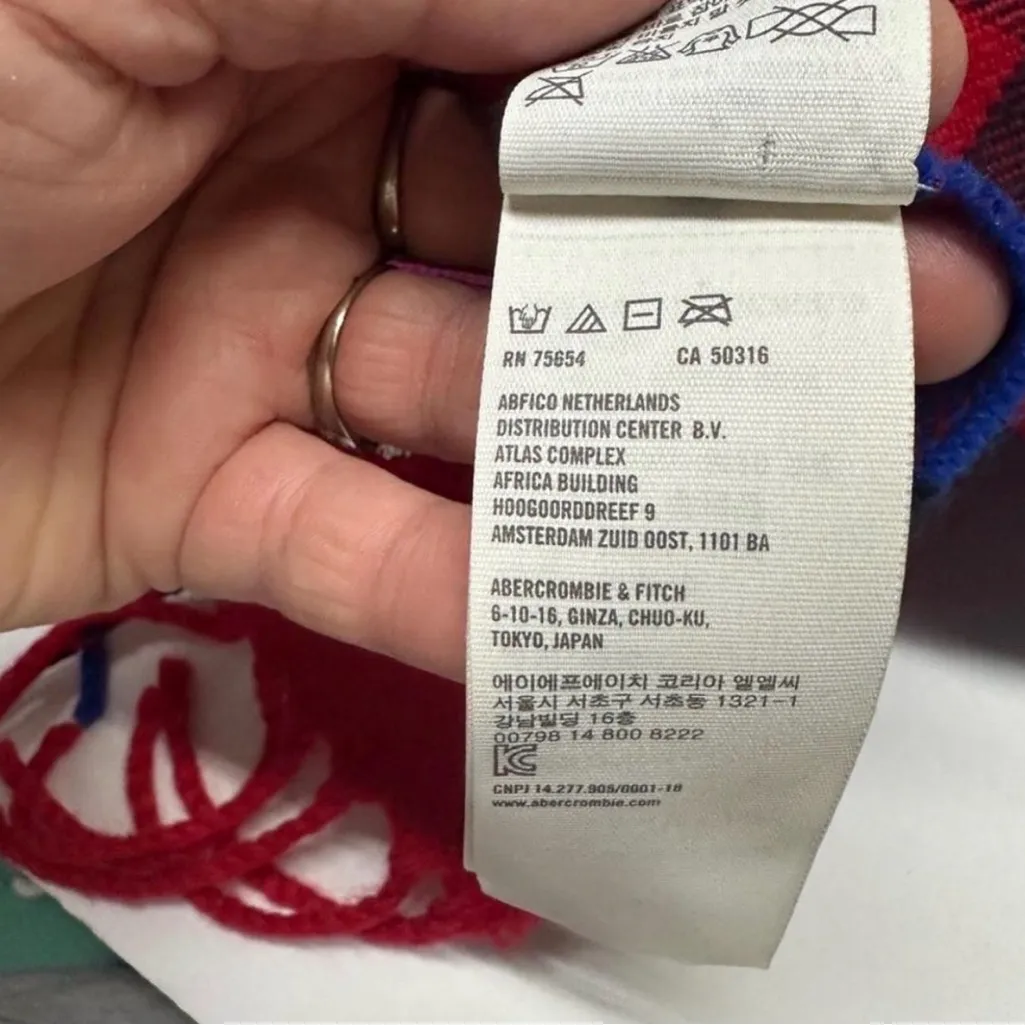 Hollister Buffalo Plaid Blanket Scarf Red Purple Blue Oversized Fringe - Image 4