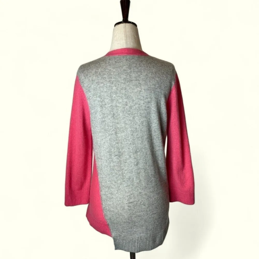 Magaschoni Sweater Womens Medium Pink Gray Knit Cashmere Asymmetric Hem Cardigan - Image 2