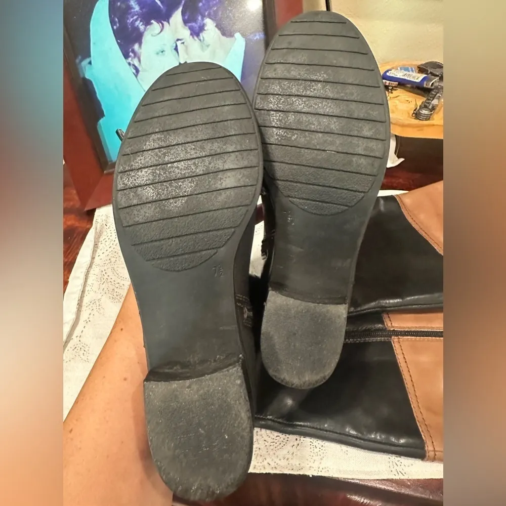 EUC Franco Fortini Leather Riding Boots Roxanne Black Tan Accent logo brass - Image 11