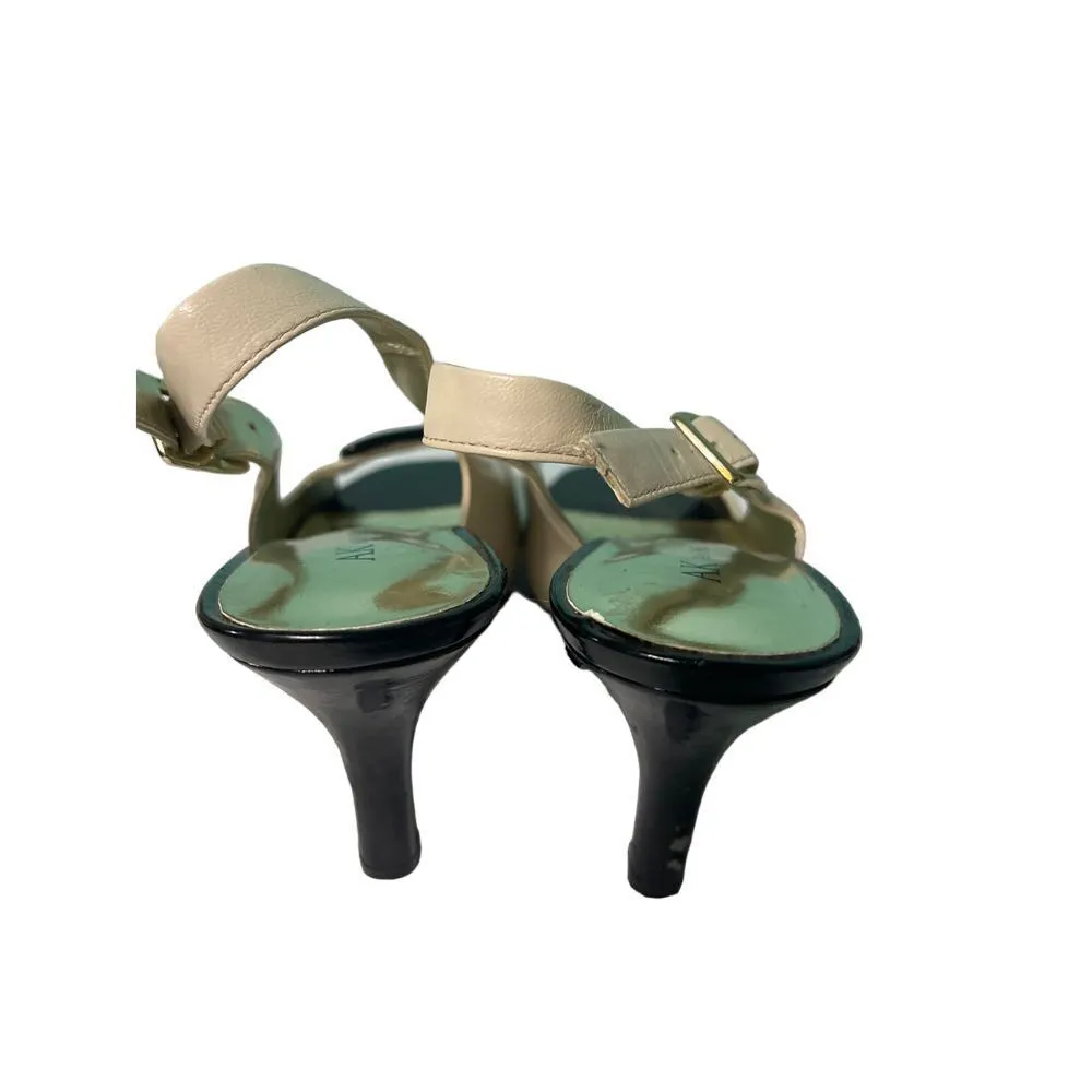 Anne Klein Elegant Slingback Heels Cream Black Buckle Peep‎ Toe Dress S - Image 3