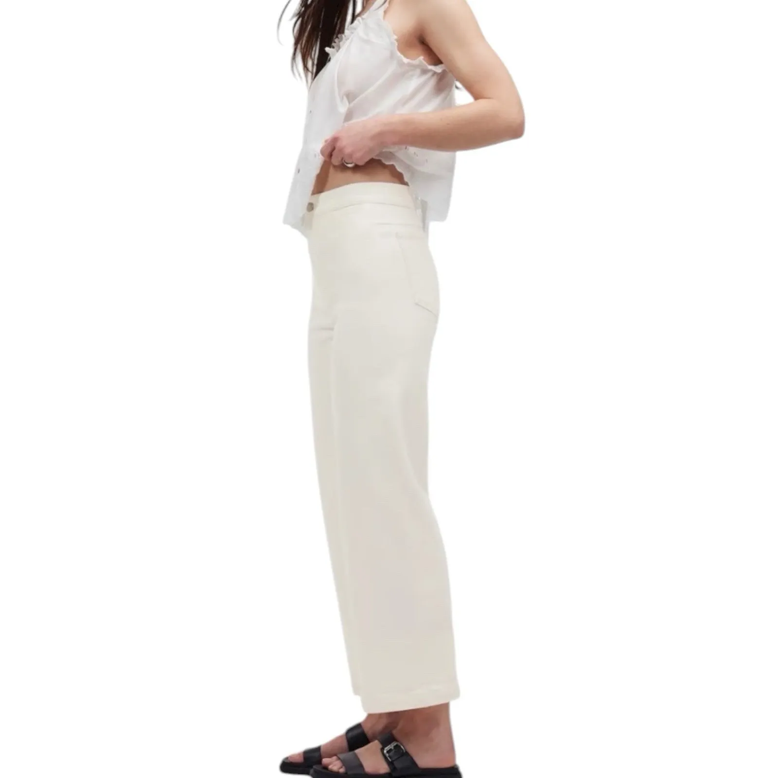 NWT Madewell Emmett Wide Leg Cropped Welt Pocket White Jeans Size 33 - Image 2