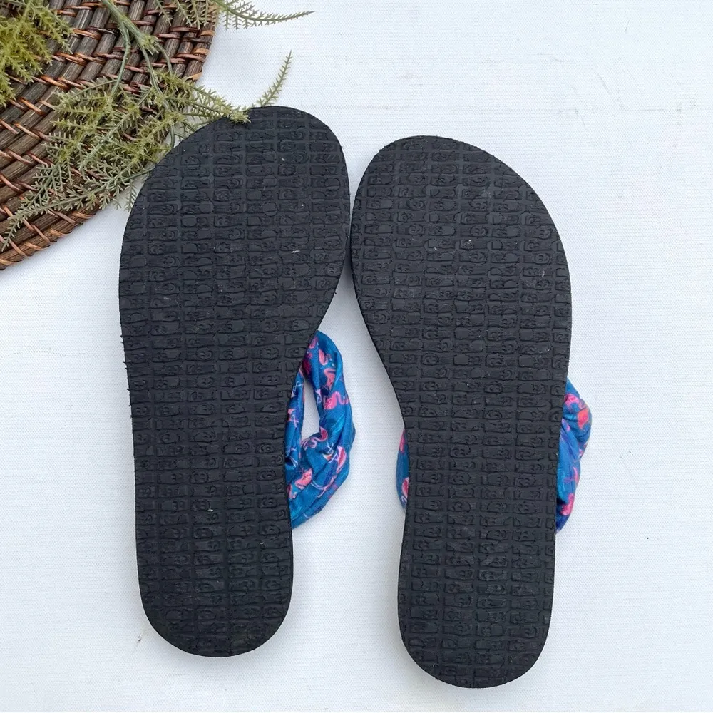 Sanuk Womens Sandals Blue Pink Flamingo Print Party Yoga Mat Sling Size 10 - Image 5