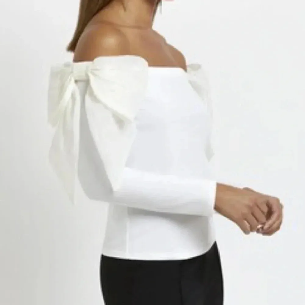 River Island off shoulder bows top scuba long sleeve blouse coquette ASOS - Image 3