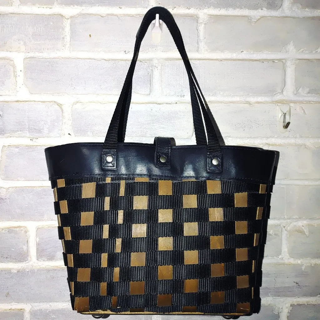 Longaberger Handbag Tote Basket Purse 2 Go Black Brown Woven Basket Leather Trim - Image 4