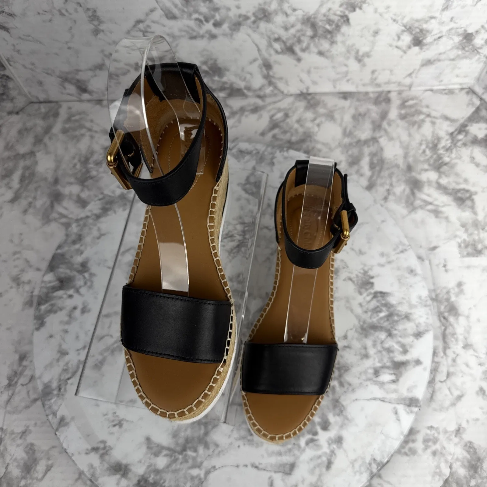 See by Chloe Womens Glyn Platform Espadrille Sandal Black Leather Size 6 EUR 36 - Image 6