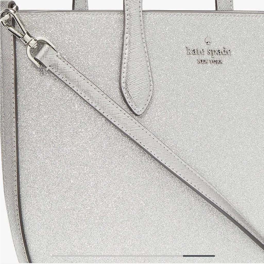 Kate Spade Glitter Glimmer Satchel Crossbody Bag Silver Lunar Light KE460 $329 - Image 6