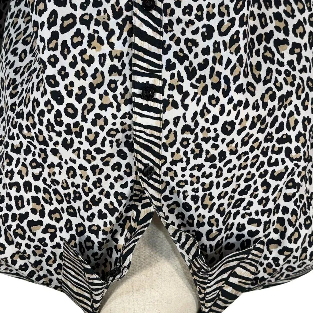 Chico’s SZ 1 (Medium) Top Leopard Zebra Print Button-Up 3/4 Sleeves Hi-Low Hem - Image 2