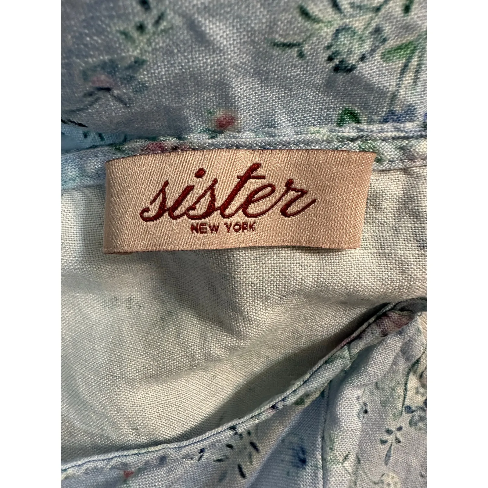 Sister Midi Dress Cisco Blue Wild Flower Linen Fitted Bodice Drop Waist Small - Image 3