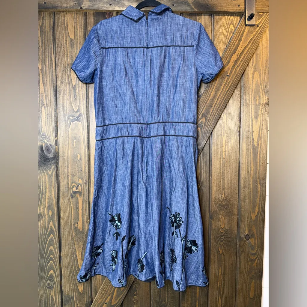 Wayward Fancies eShakti Floral Embroidery Chambray Dress  Boho Cottagecore Sz M - Image 2