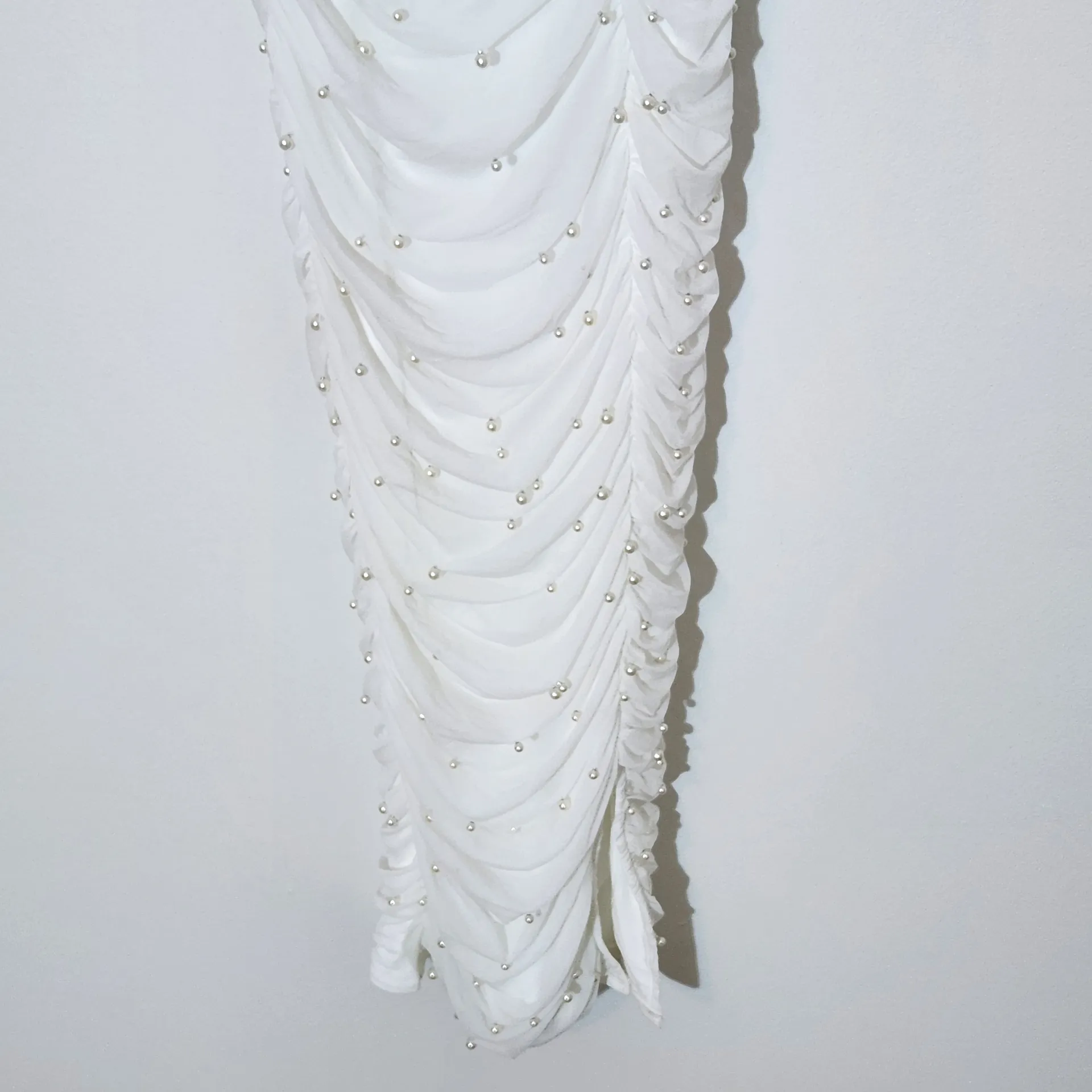Lulus White Ruched Midi Dress with Pearl Accents NWT Size XS Bridal Midi Dress - Image 6
