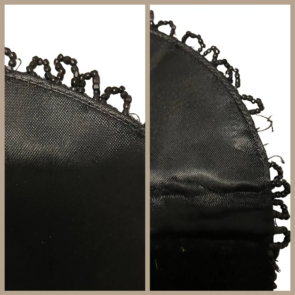 Vintage 60s Black Crushed Velvet Beaded Half Moon Clutch Evening Bag MCM Deco - Image 10