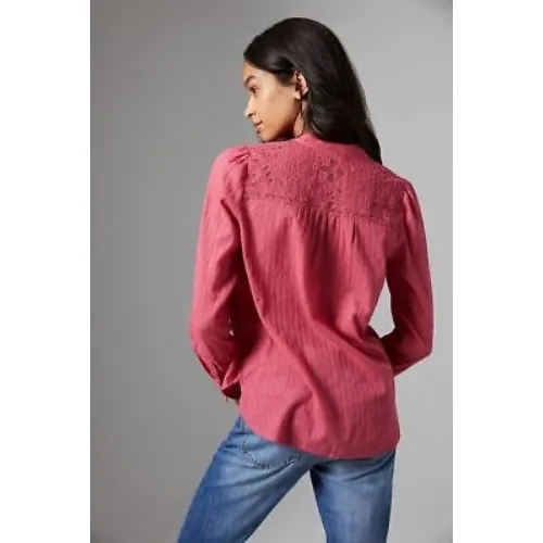 Pilcro Anthropologie Victoria Lace Blouse Sz 26W Metallic Stripe Top Boho Pink‎ - Image 15