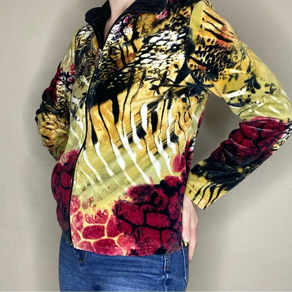 Kaktus Y2K Retro Women’s Abstract Animal Print Fleece Zip Cardigan - Image 2