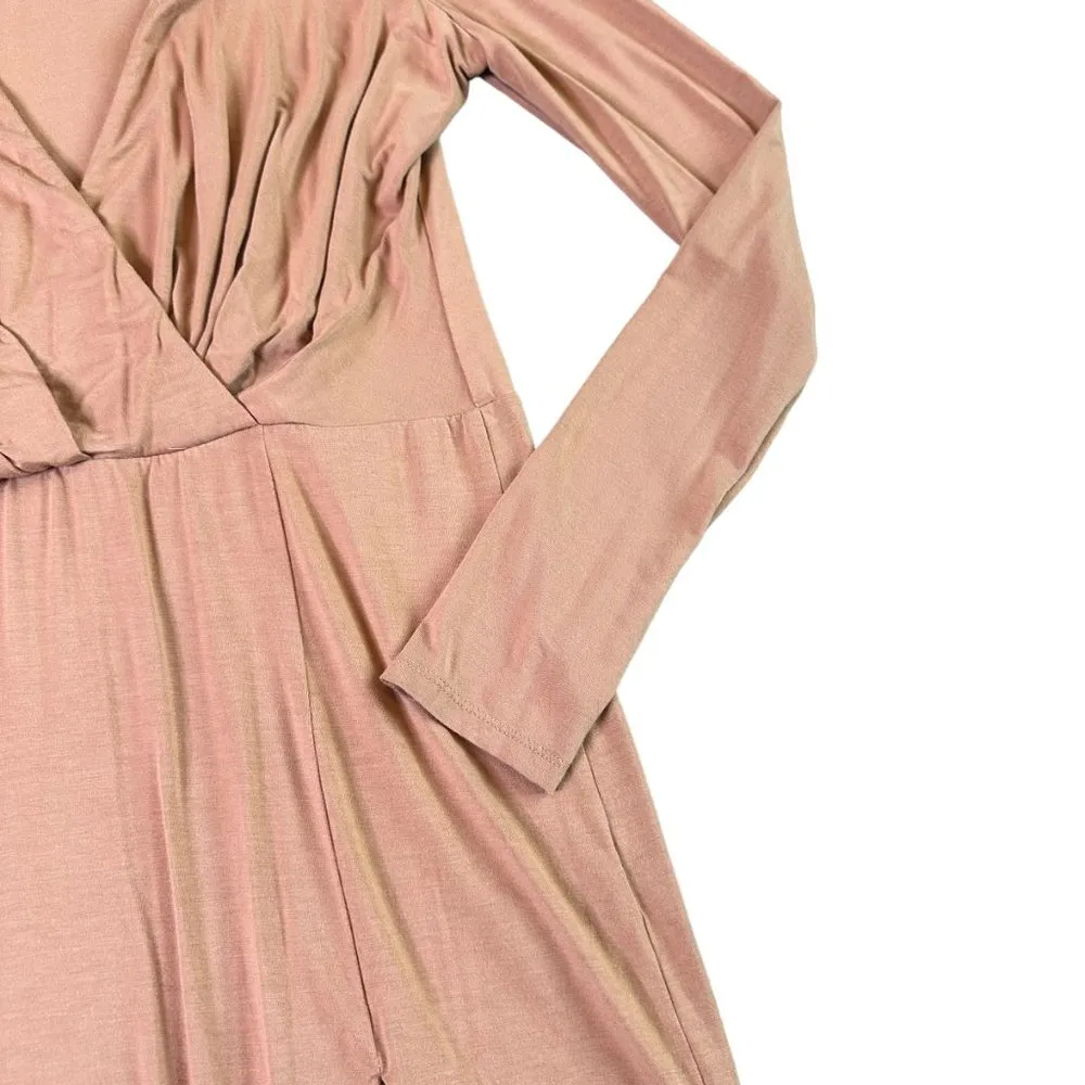 NBD Katia Mini Dress Long Sleeve Camel Tan Stretch Low Cut Size Small Women's - Image 5