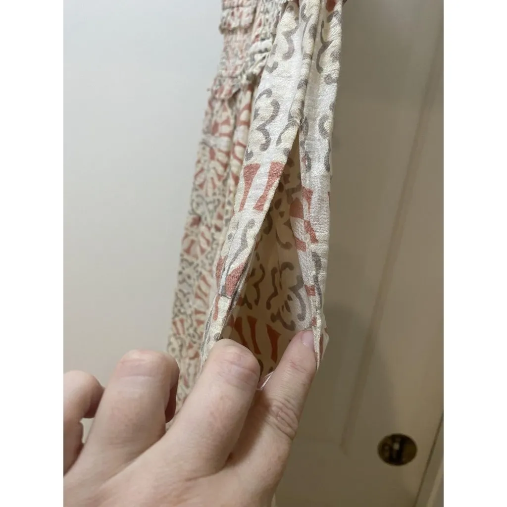 Cleobella Emmy Dress Womens Large Cream Boho Block Print Flutter Sleeve Midi - Image 4