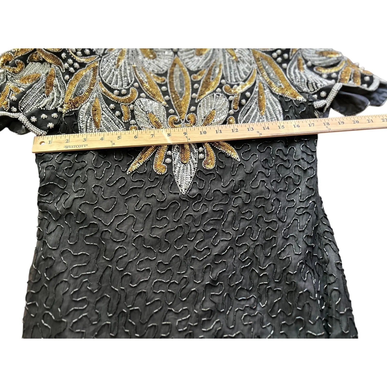 Lawrence‎ Kazar New York Silk Beaded Gown Party Dress Formal Evening Black Size L - Image 5