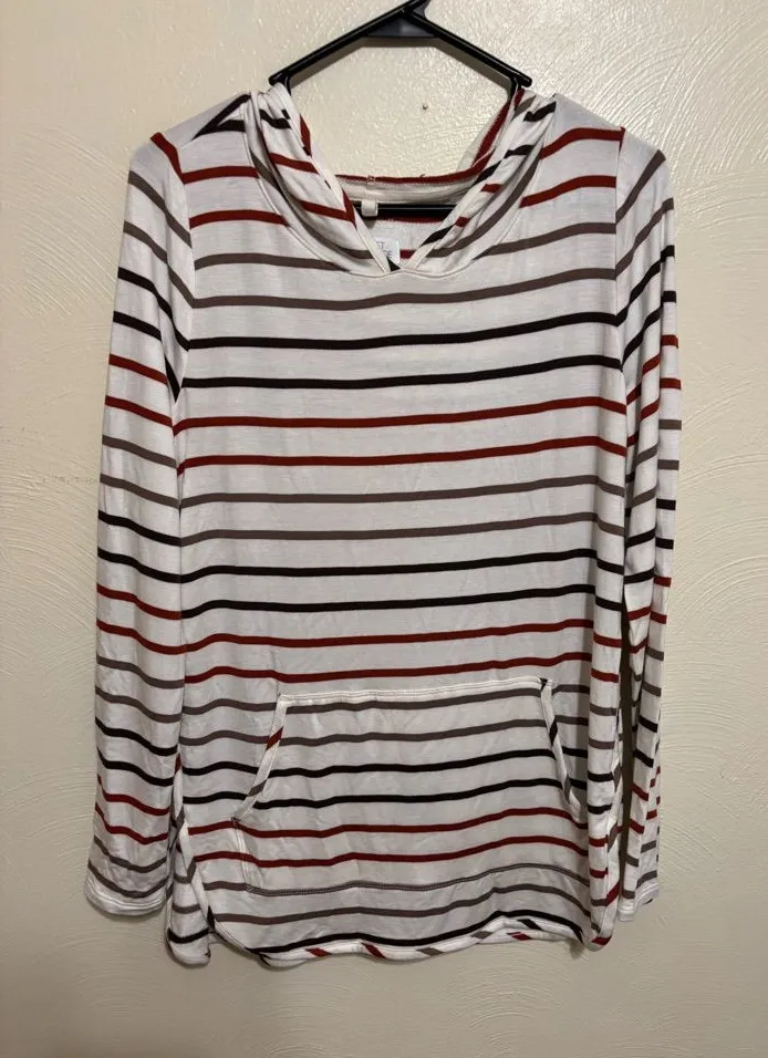 Market & Spruce Striped Hoodie Pullover Rayon Stretch Size - Image 1