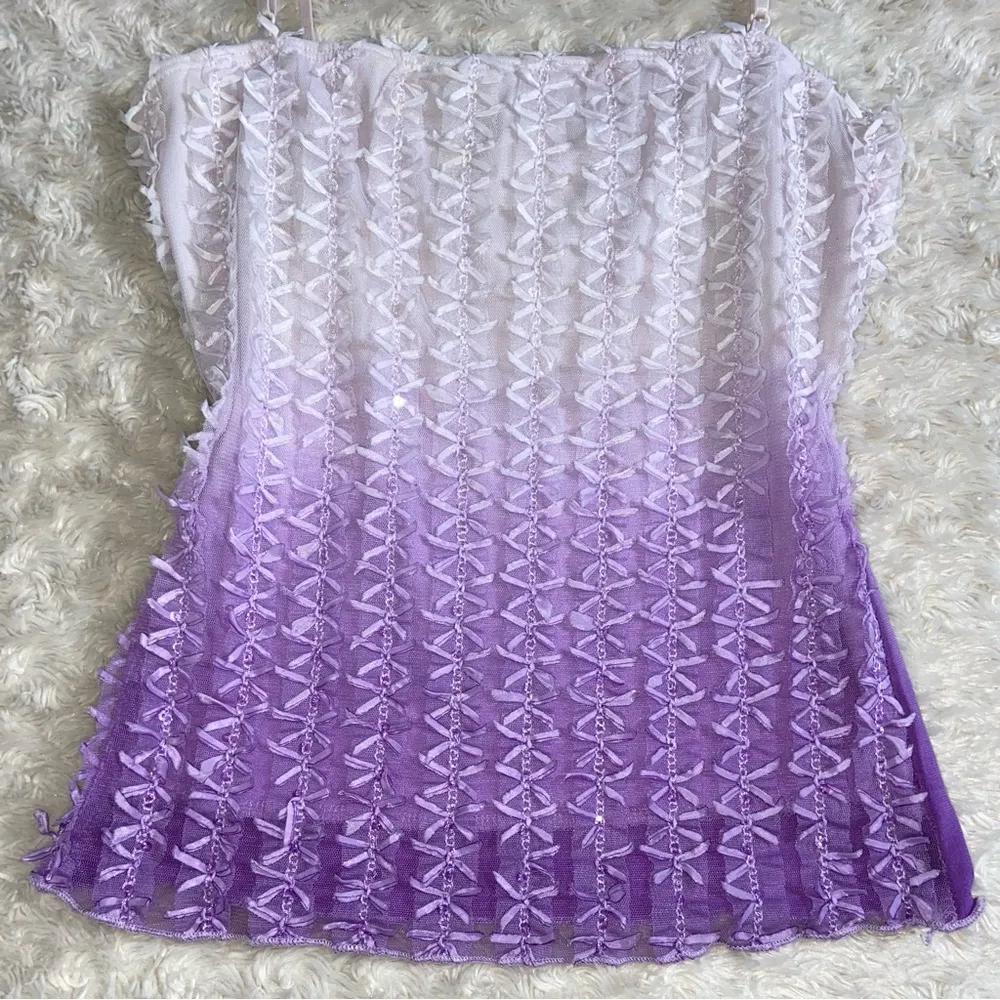 Y2K Fresh + Wear Bows & Sequins Going Out Top M Medium VTG Rare Purple - Image 4