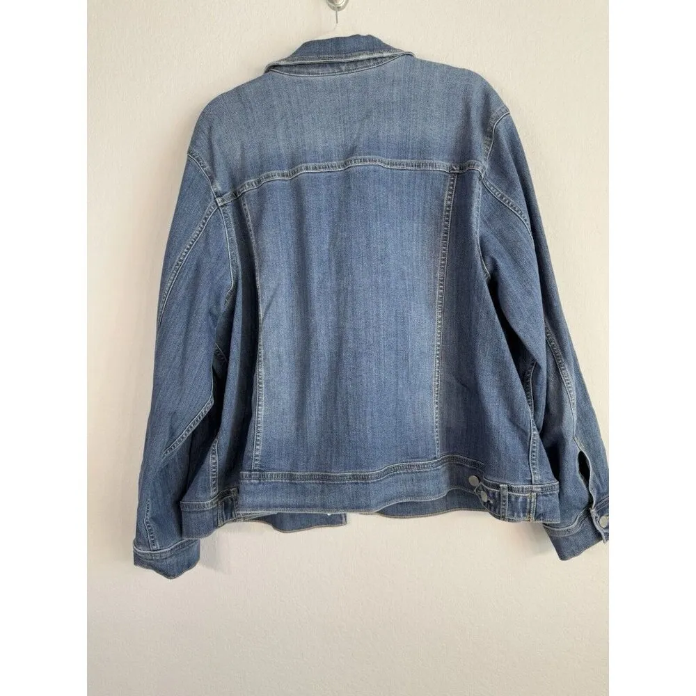 Evri Womens Denim Jacket Size 3X Blue Long Sleeves Pockets Casual Chic Neutral - Image 2