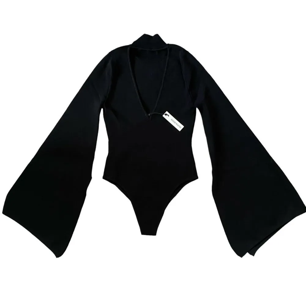 Olivaceous women's size medium black long sleeve ribbed mock neck bodysuit - Image 10