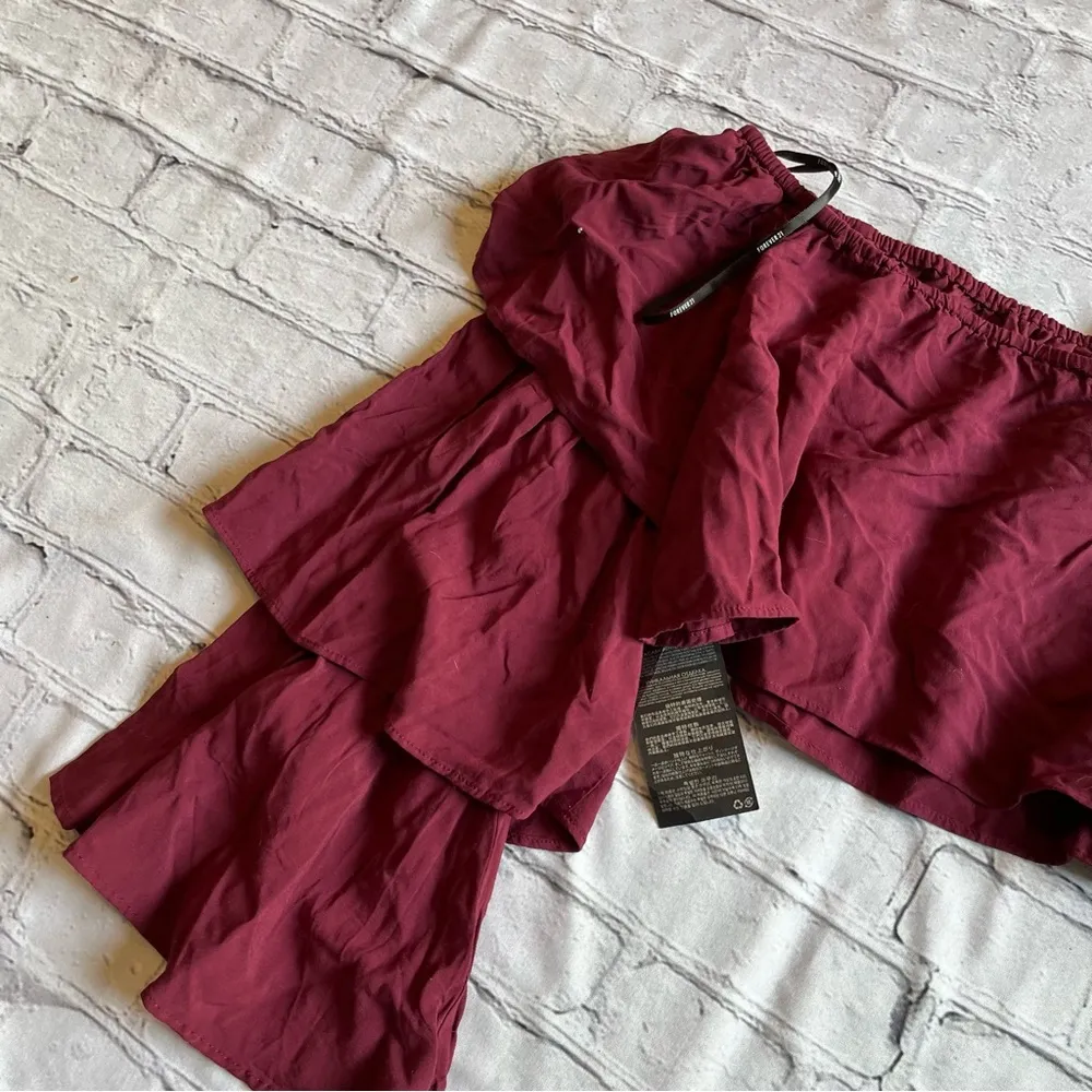 Forever 21 Off Shoulder Aubergine Layered Sleeve Boho Cropped Top Blouse NWT NEW - Image 10