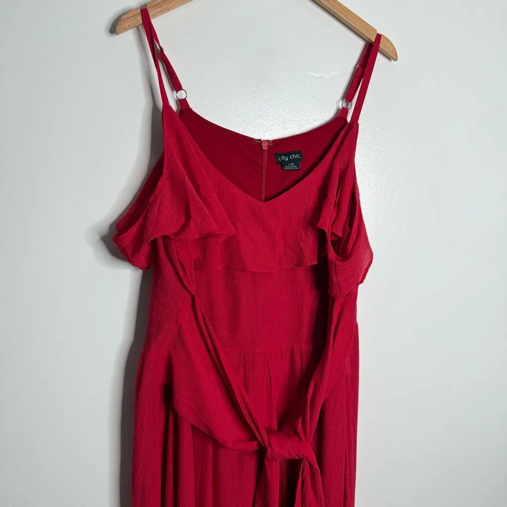 NWT City Chic Romantic Tie Dress In Red V-Neck‎ Cold Shoulder Size 20 (L) - Image 4