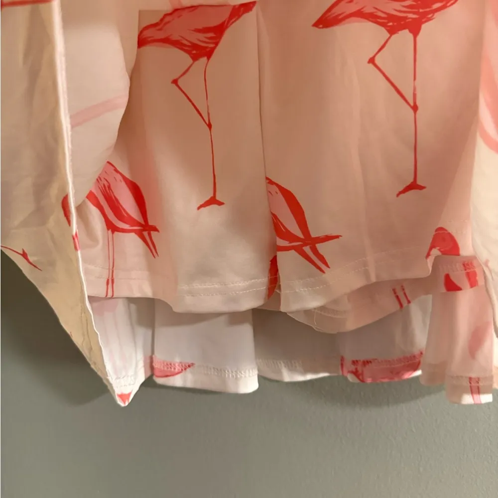 Flamingo Cream and Pink Pleated Mini Skater Skirt White Size M - Image 3