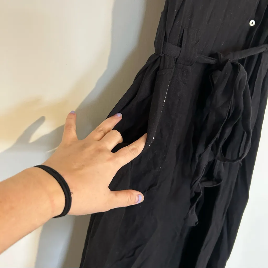 World Market Black Cotton Linen Blend Button Front Short Sleeve Jumpsuit L/XL - Image 4