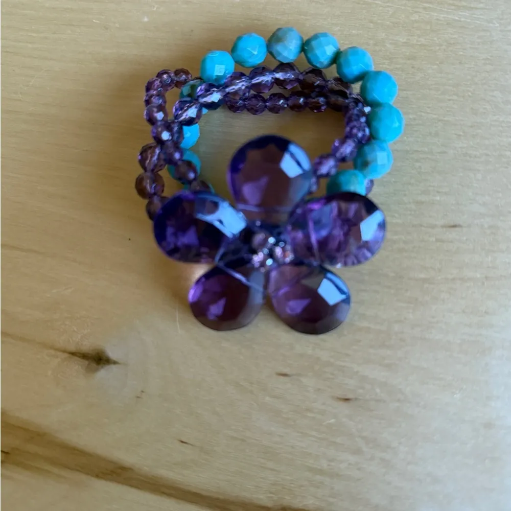 Purple Flower Beaded Bracelet Size 6 - Image 3