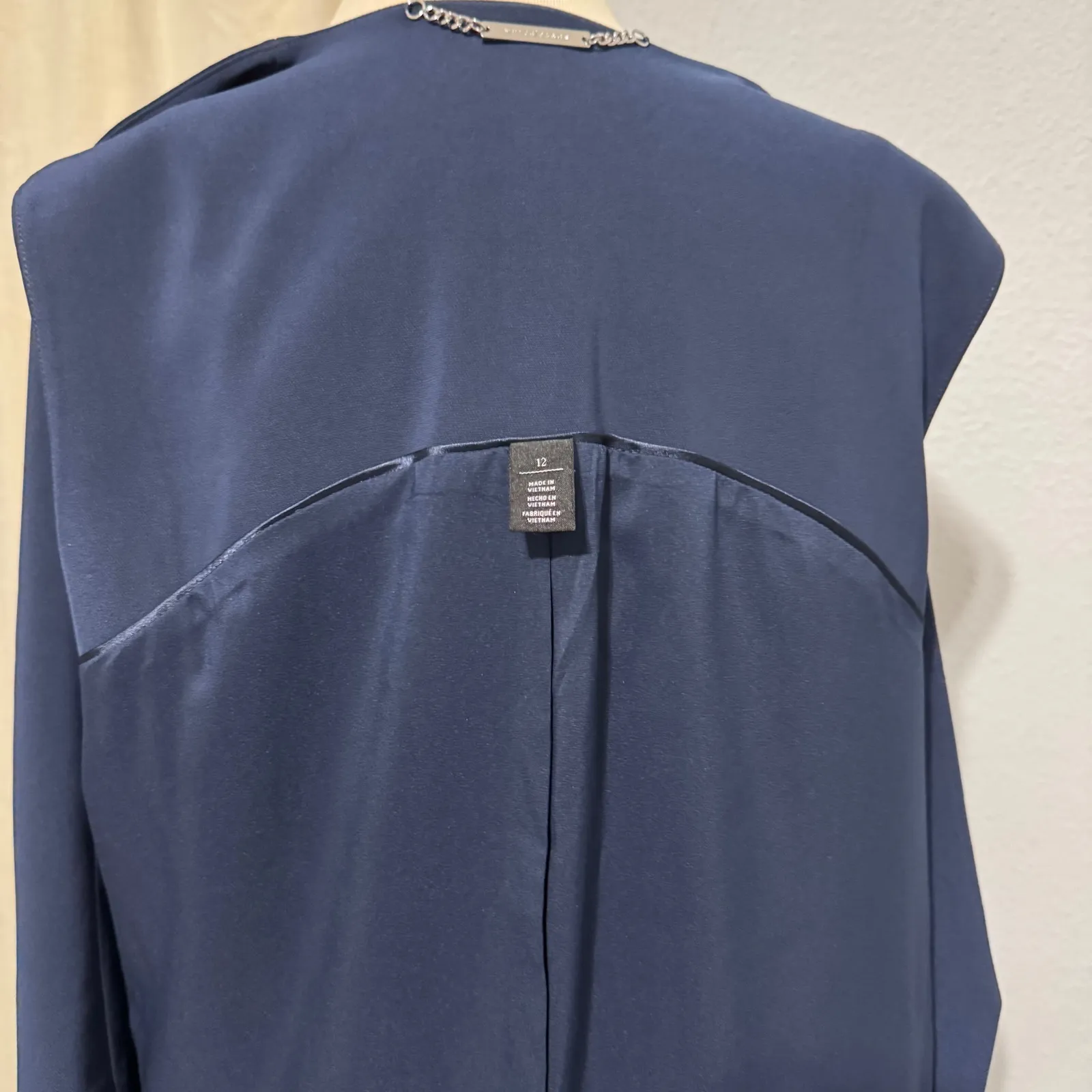 White House Black Market Women Navy Blue Sleeveless Open Tuxedo Lined Vest Sz 12 - Image 10