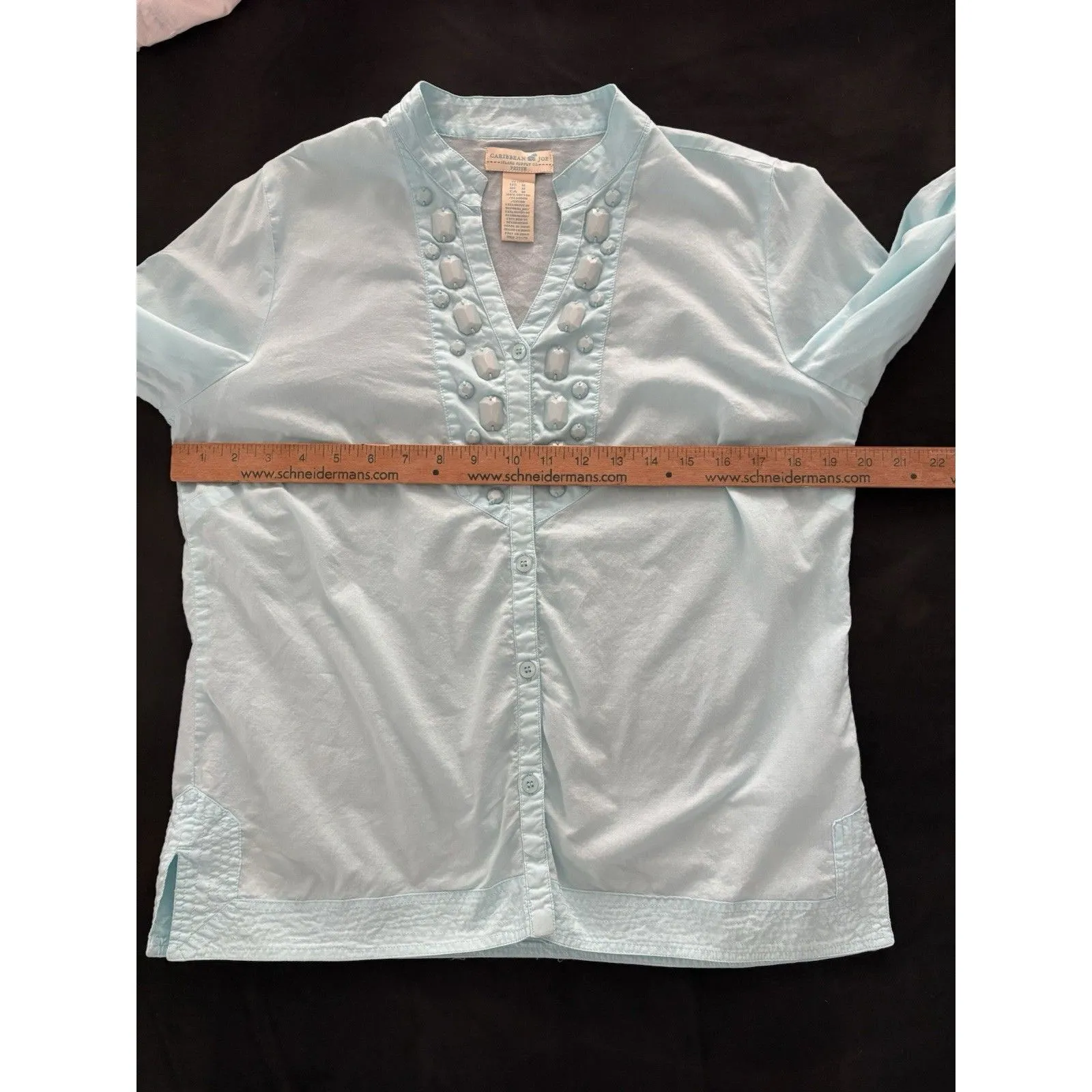 Caribbean Joe Blouse Size M Aqua Blue SemiSheer Lightweight Coastal Beach Jewels - Image 10