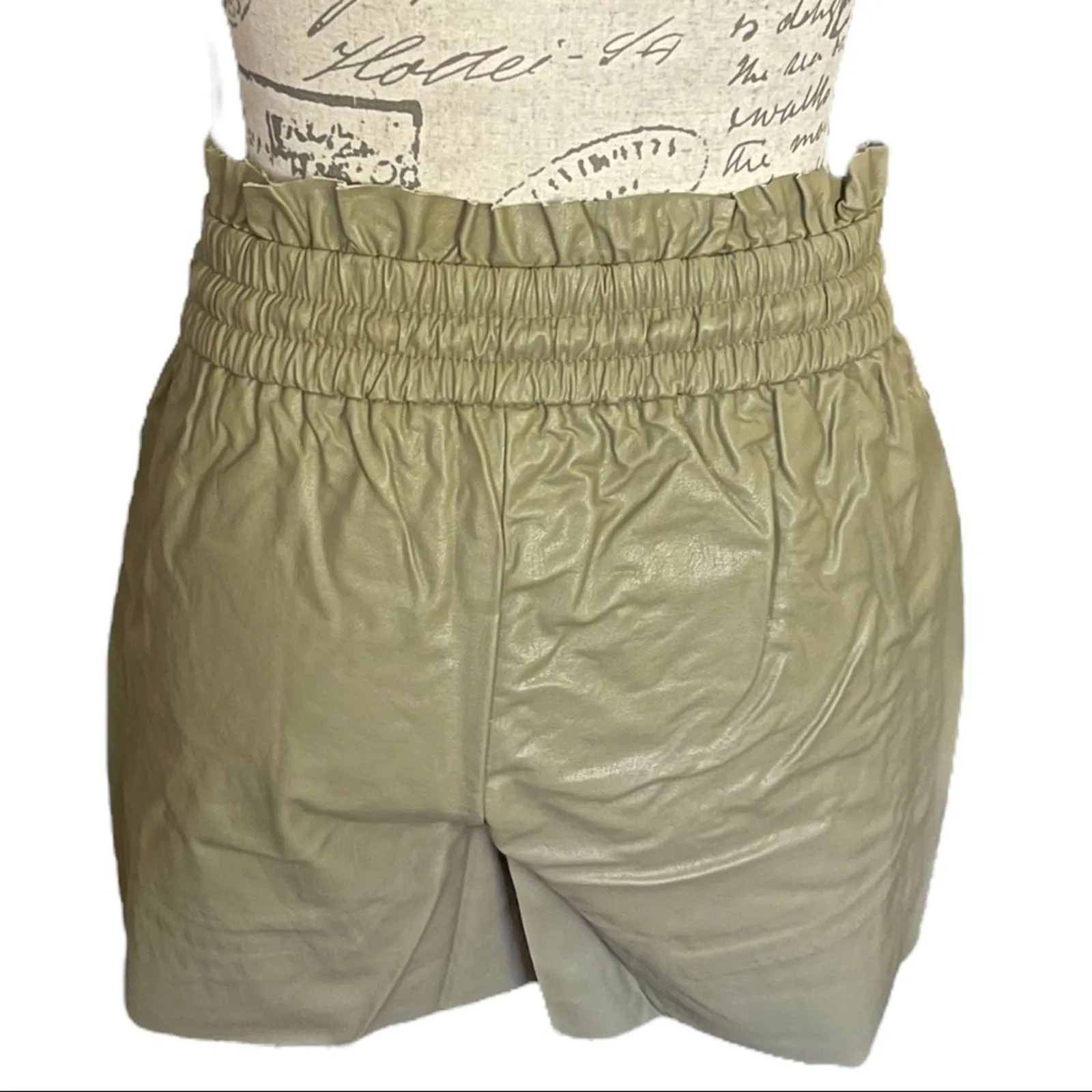 Zenana Vegan Leather Paperbag Shorts With Pockets Medium - Image 3