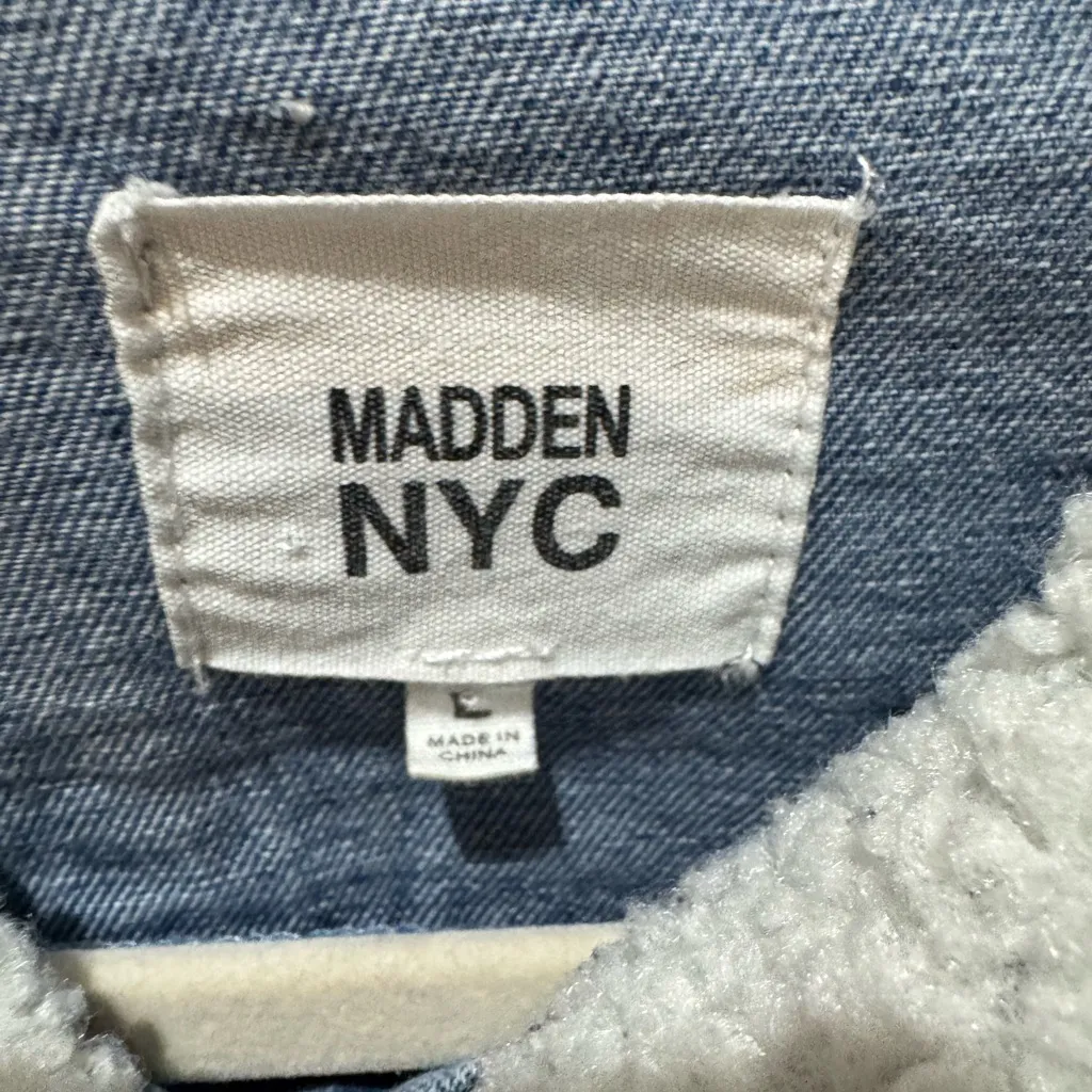 Madden NYC Cropped Sherpa Collar Denim Jacket Size L Blue Size L - Image 7