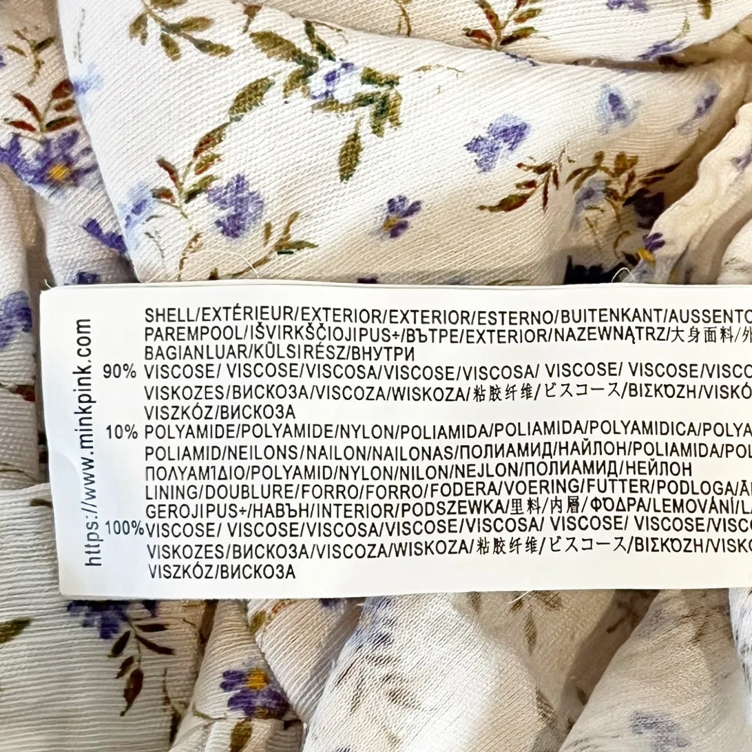 MINKPINK Hailey Floral Puff Sleeve Cutout Midi Dress White Purple XL - Image 4