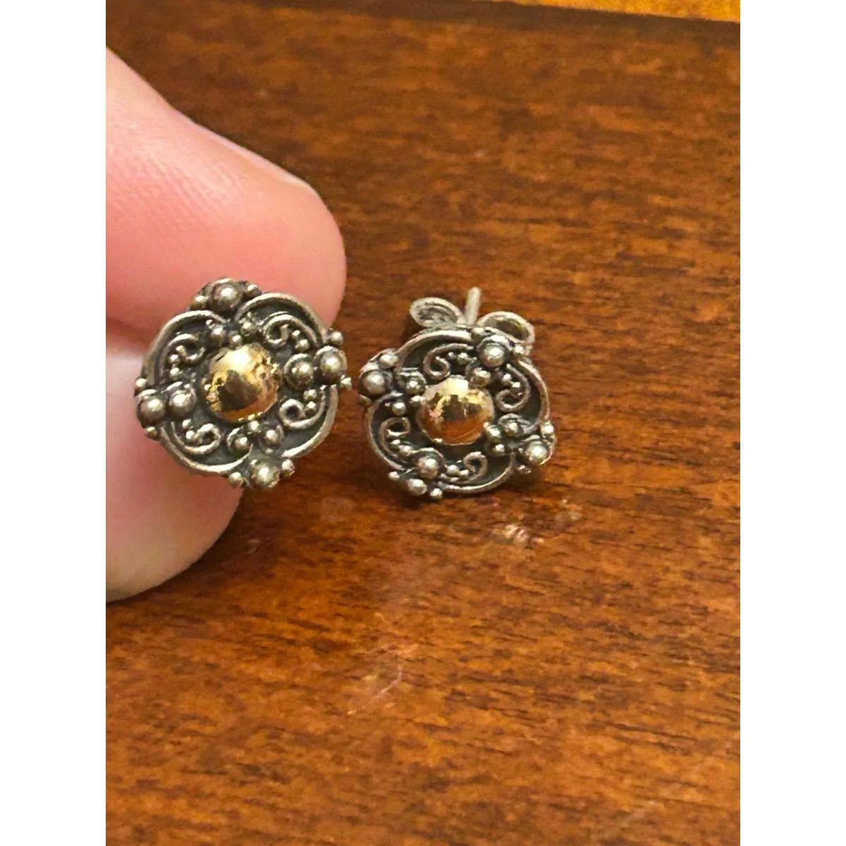 925 sterling silver 14 k gold stud earrings romantic vintage cute 1.68g m12 - Image 2