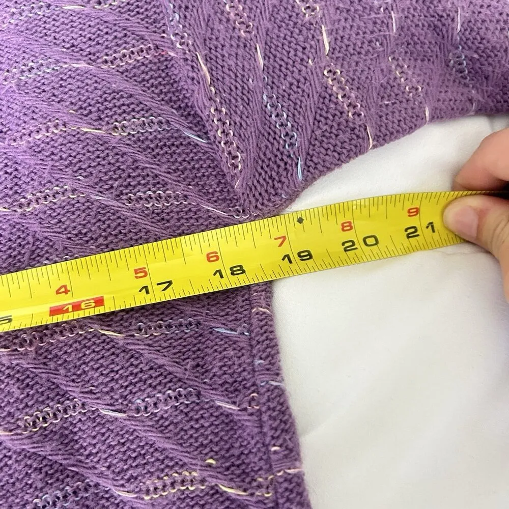 Vintage Purple Womens Pullover Sweater Cardigan Made In USA Round Neck Size M - Image 4