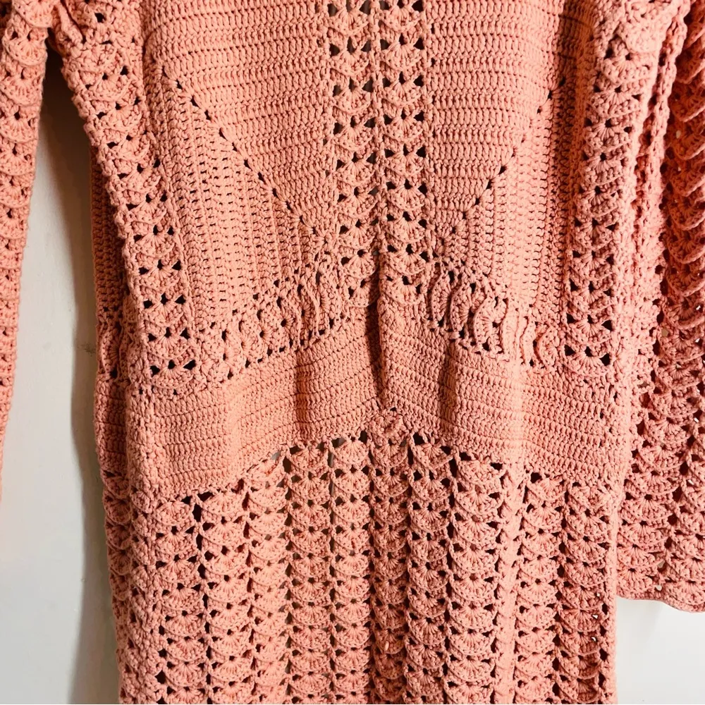 Minnie Rose Crochet Duster Cardigan Peach/Coral size S Pink - Image 10